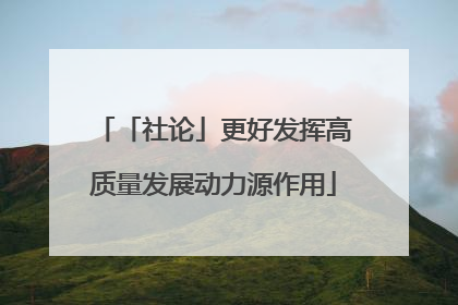 「社论」更好发挥高质量发展动力源作用