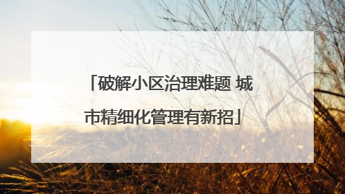 破解小区治理难题 城市精细化管理有新招