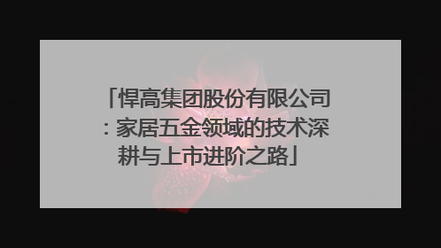 悍高集团股份有限公司：家居五金领域的技术深耕与上市进阶之路